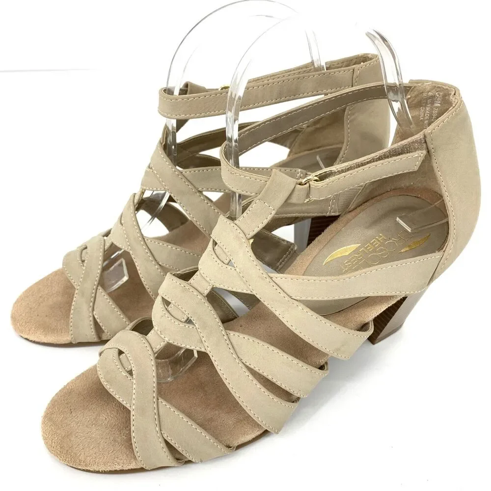 Aerosoles Size 9 Comfort Stacked Heel Nude Sandal